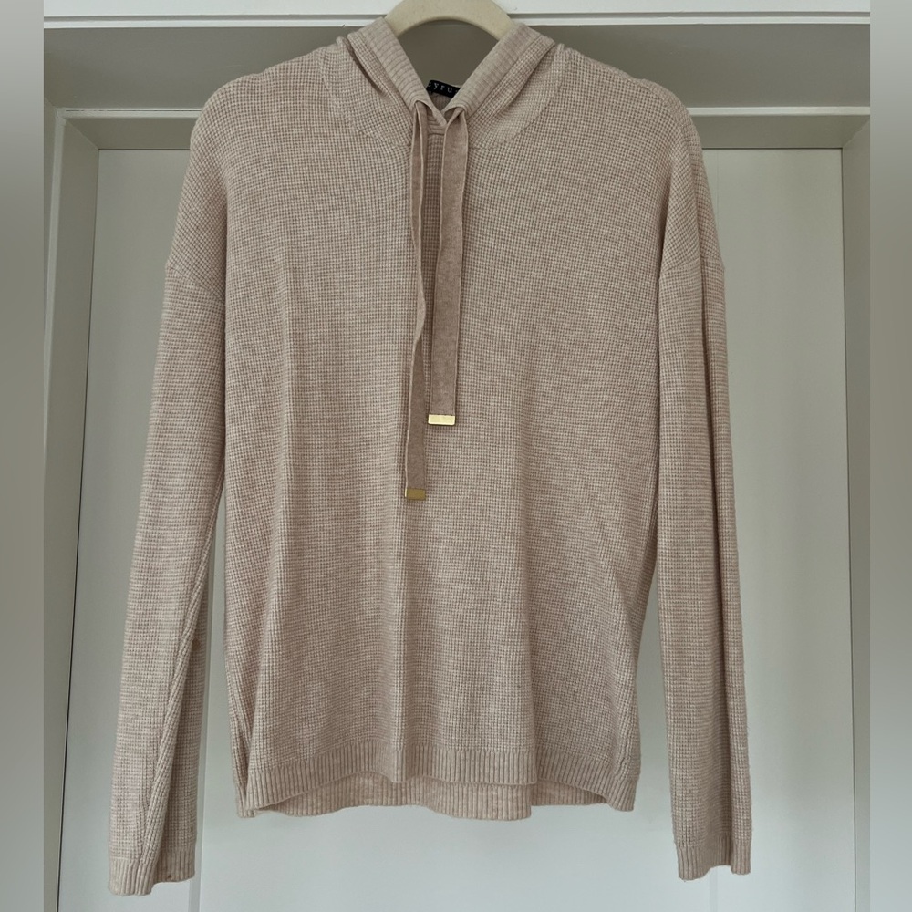 Cyrus Women's Beige Waffle Knit Hoodie Sweater